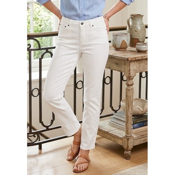 Talbots Denim - Talbots Women's White Straight Leg Denim Jeans Size 8 Cotton Stretch Mid Rise